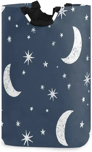 senya Cesta de lavandería grande para compras, bolsa de ropa plegable de tela, cesta de lavandería plegable (luna, estrellas, nubes, cielo)
