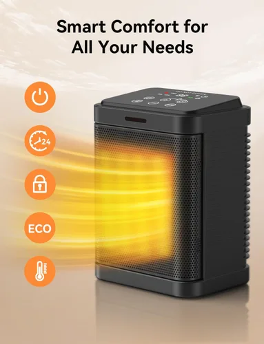 Miniatura 7 de Calentador de espacio, calentador de espacio de cerámica PTC de 1500 W con 4 modos, temporizador de 24 horas, termostato, calefacción silenciosa