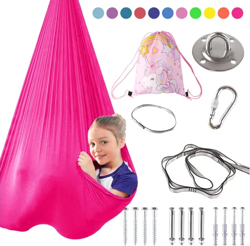Miniatura 10 de Columpio sensorial de terapia interior para niños, necesidades especiales, columpios de techo para acurrucarse, hamaca de tela ajustable