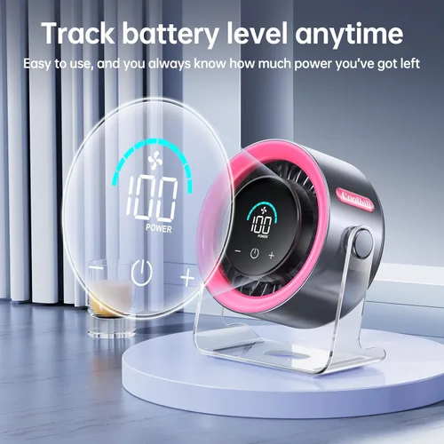 Miniatura 6 de Ventilador portátil de mano con enfriador de hielo: Ventilador de mano recargable de 100 velocidades de 5500 mAh, ventiladores personales de Rosa
