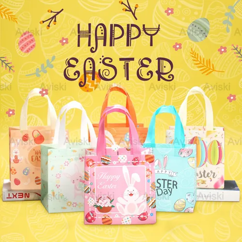 Miniatura 6 de Aviski 12 bolsas de caza de huevos de Pascua de varios tamaños, bolsa de regalo de huevos de gallina de zanahoria con asas, bolsas de regalo