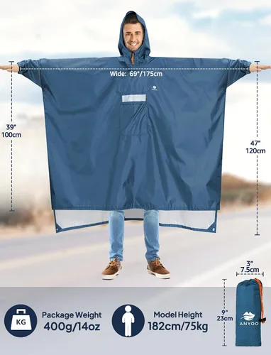Miniatura 105 de ANYOO Poncho de lluvia con capucha para adultos, impermeable, ligero, para hombres y mujeres, chaqueta de lluvia reutilizable para emergencias al