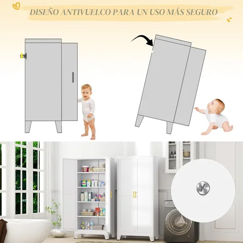 Miniatura 6 de GAIOUS Armario de almacenamiento de metal de 71 pulgadas de alto con 2 puertas y 4 estantes ajustables, armario de despensa de cocina, armario Blanco