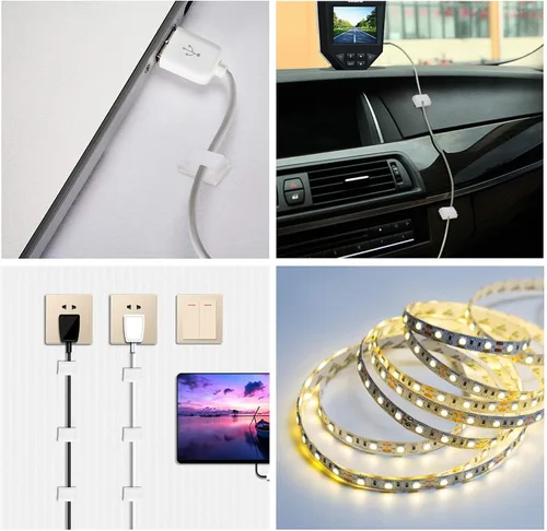 Miniatura 6 de PETKNOWS 120 clips de montaje de tiras de luz, color blanco, autoadhesivos, sujetadores de luz LED, soporte de montaje, abrazadera de cable