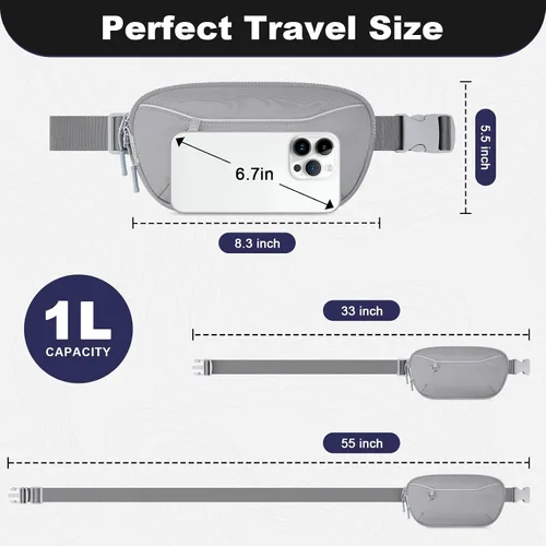 Miniatura 4 de Riñonera unisex para hombres y mujeres, bolsa de cinturón impermeable, bolsa cruzada con correa ajustable extendida de 54 pulgadas, riñoneras