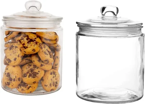 Juego de 2 tarros de vidrio con tapa (2 litros) | Tarro hermético de almacenamiento de galletas de vidrio para harina, pasta, dulces, golosinas para