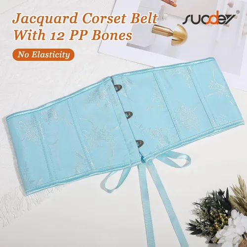 Miniatura 78 de SUOSDEY Cinturón de corsé de jacquard para mujer, corsé pirata steampunk renacentista con cordones y cordones