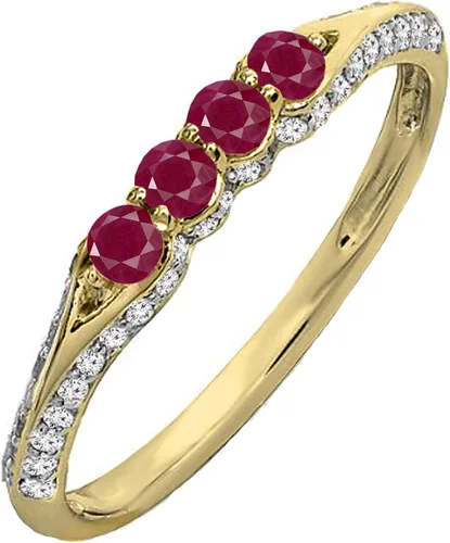 Dazzlingrock Collection Anillo apilable redondo de rubí y diamante blanco para mujer, anillo apilable para aniversario