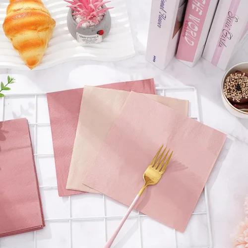 Miniatura 3 de Whaline 150 servilletas de papel rosa melocotón 3 colores desechables servilletas de almuerzo temática rosa servilleta para celebración, reunión