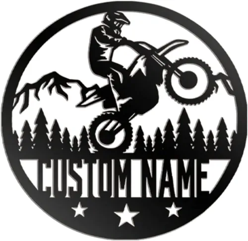 Arte de pared de metal personalizado de motociclista, letrero de nombre personalizado para habitación, decoración del hogar de motocicleta,