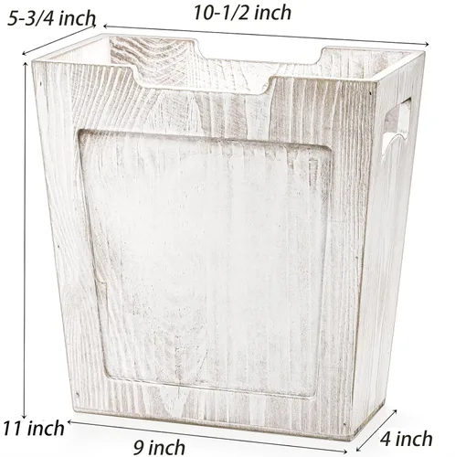 Miniatura 2 de TOPZEA Basurero de madera, papelera de granja con asa, cesta de basura de madera rústica, rectangular, pequeño, decorativo, contenedor de basura