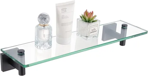 Miniatura 35 de KOKOSIRI Estantes de Pared Hardware de Baño Estante Flotante de Vidrio de 12 Pulgadas para Dormitorio, Sala de Estar, Cocina, Rack Colgante Bronce