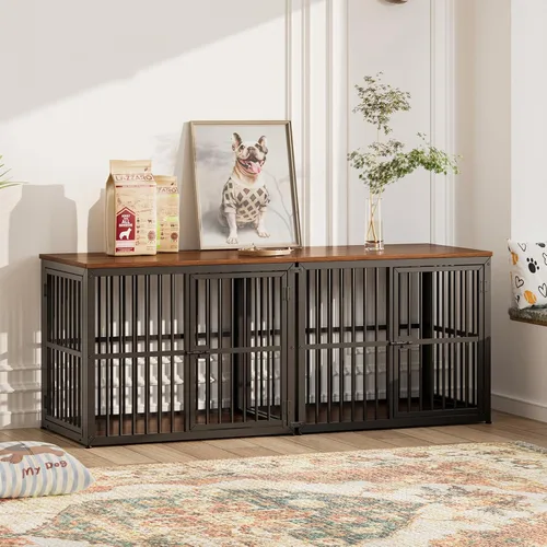 Miniatura 5 de Lyromix Mueble de jaula para perros de 33 pulgadas con 3 puertas, mesa auxiliar de jaula de madera resistente para cachorros de interior para perros