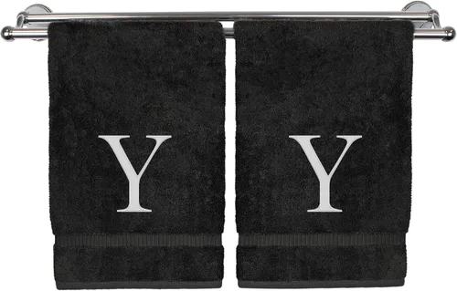 Miniatura 75 de Toalla de mano monogramada, regalo personalizado, juego de 2 - Toalla bordada con letra de bloque dorada - Extra absorbente 100% algodón turco