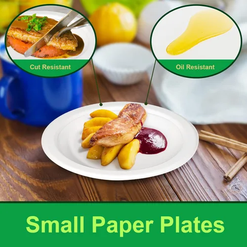 Miniatura 4 de Paquete de 300 platos de papel a granel, platos de papel pequeños de 7 pulgadas, platos 100% compostables, platos desechables ecológicos, platos