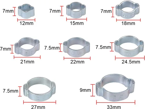 Miniatura 3 de Proster Surtido de 140 abrazaderas de manguera de doble oreja – Abrazaderas de manguera de doble oreja ajustables de 0.197-0.906 in de acero