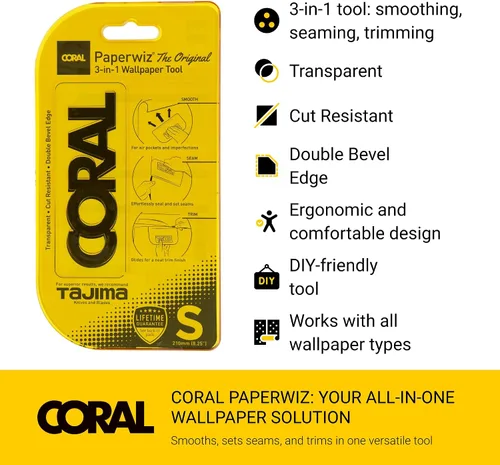 Miniatura 3 de CORAL Paperwiz 69500 - Papel tapiz 3 en 1, herramienta de alisado de costuras lisas y recortes, papel de pared, kit de aplicación más suave