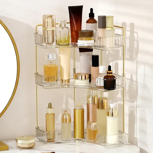 Miniatura 16 de Organizador de esquina para encimera de baño, estante de baño, organizador de maquillaje para tocador, bandeja de perfume para almacenamiento en Azul