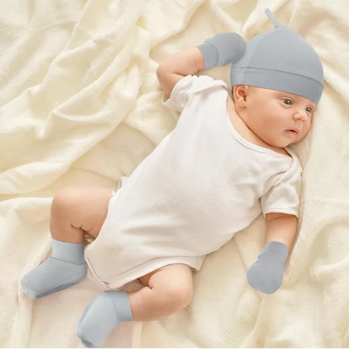 Miniatura 5 de Toulite Juego de 10 calcetines para bebé recién nacido, gorro y manoplas suaves para el tobillo, para niños y niñas