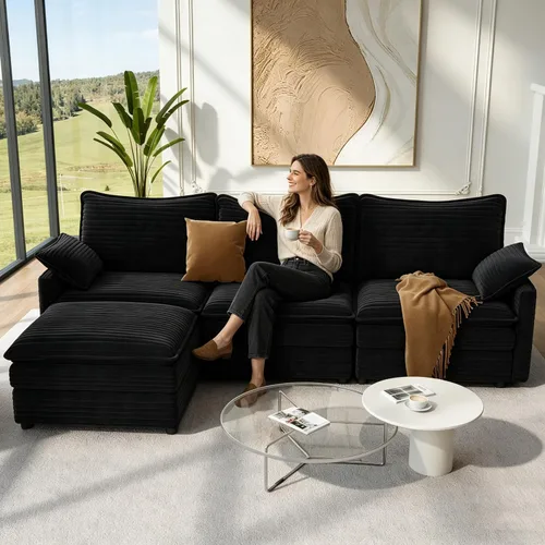Miniatura 51 de Vesgantti 2 Piece Loveseat & 3 Seater Sofa Set, Modular Cloud Couch, Beige