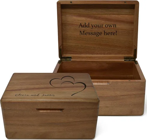 Miniatura 30 de Caja de madera grabada personalizada grande – Caja de recuerdo de madera de acacia con mensaje oculto personalizado, cajas de memoria de nogal