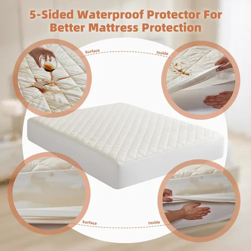 Miniatura 2 de Protector de colchón 100% impermeable superior y lateral, protectores de colchón orgánicos transpirables, protectores de colchón individuales