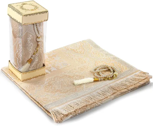 Miniatura 6 de Alfombra de oración musulmana y cuentas de oración con elegante caja de regalo Janamaz Sajada Alfombra de oración islámica suave Juego