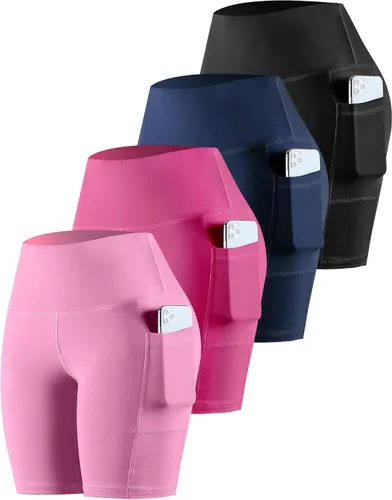 Miniatura 37 de CHRLEISURE - Pantalones cortos de ciclismo para mujer con bolsillos de licra, cintura alta, con control de abdomen para entrenamiento, yoga
