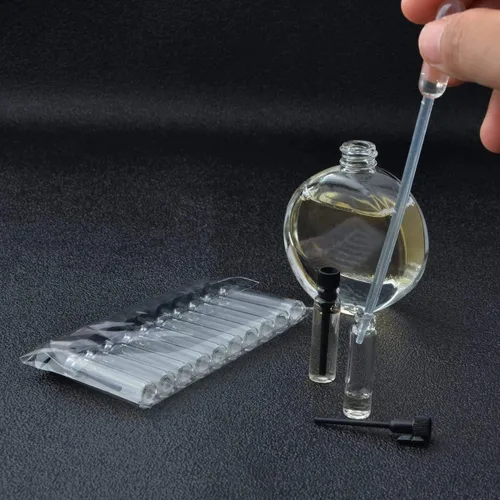 Miniatura 6 de 100 botellas de perfume con tapa negra, frascos de vidrio vacíos con cuentagotas para viajes y fiestas (0.0 fl oz)