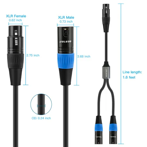 Miniatura 7 de JOLGOO Divisor XLR - Cable Y hembra a macho doble, 1.6 pies