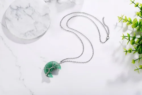 Miniatura 5 de XIANNVXI Collares para mujer, collar con colgante de luna creciente, collar de árbol de la vida, collar de cristal envuelto en alambre, piedras