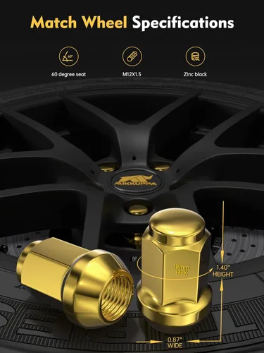 Miniatura 2 de MIKKUPPA Tuercas de Orejeta Doradas M12x1.5 - Repuesto para Ford Fusion 2006-2019, Focus 2000-2019, Escape 2001-2023 Rueda de Posventa - 20pcs Dorado