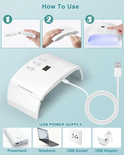 Miniatura 8 de Lámpara de uñas LED UV espaciosa secadora de luz de curado plegable para esmalte de uñas de gel (lámpara blanca pro)