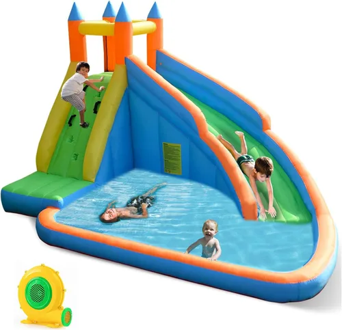Miniatura 10 de Costzon - Gorila hinchable para piscina de agua con tobogán largo, pared de escalada, incluye bolsa de transporte Oxford, kit de reparación