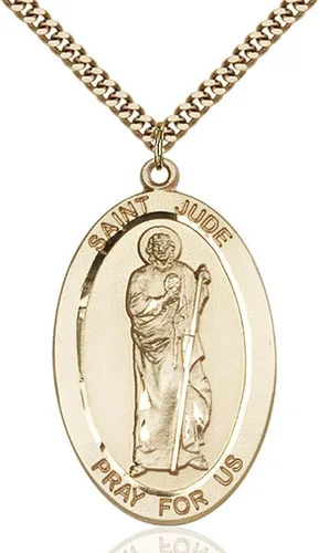 Bonyak Jewelry Saint Medal Collection Colgante de San Judas relleno de oro de 1 5/8 x 1 pulgadas con cadena pesada, Metal
