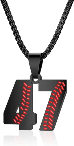Miniatura 27 de Collar con número de béisbol para niños 00-99, collar con número de camiseta de béisbol de acero inoxidable, colgante personalizado, regalo