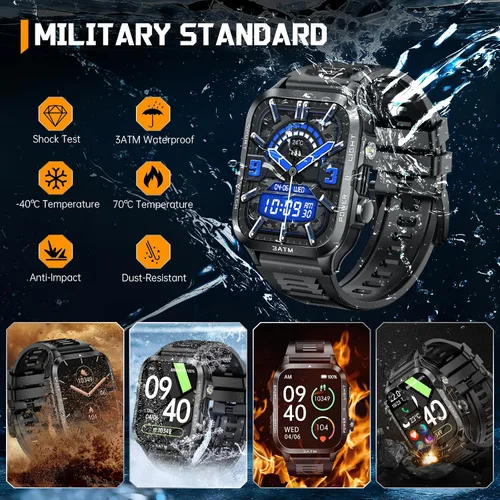Miniatura 2 de Relojes inteligentes militares para hombre (responder/hacer llamadas) con potente linterna de 1.96 pulgadas HD, reloj inteligente táctico al aire