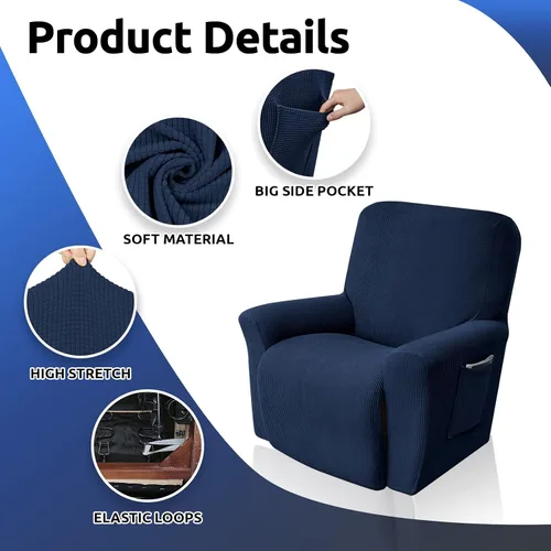 Miniatura 7 de KEKUOU Fundas para sillas reclinables, fundas elásticas para sofá reclinable de niño perezoso, 1 pieza, protector de muebles con parte inferior Azul