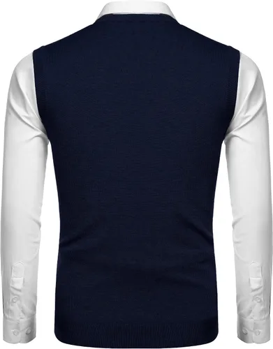 Miniatura 18 de Amussiar Suéter casual para hombre, chaleco con cuello en V, ajustado, sin mangas, suéter de punto