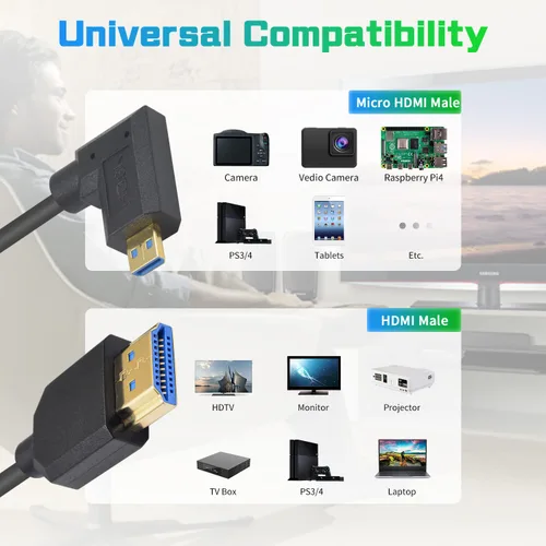 Miniatura 4 de Duttek Cable en espiral micro HDMI a HDMI de 8 K a 60 Hz, 48 Gbps, cable HDMI a Micro HDMI 2.1 en ángulo recto para cámara, GoPro Hero, Raspberry Pi