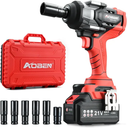 AOBEN Llave de impacto inalámbrica 1100N.m, pistola de impacto de alto par de 1/2 pulgada, destornillador de impacto de potencia de 3 velocidades de