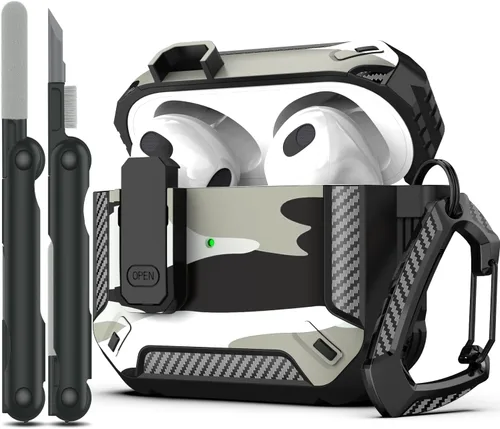 Miniatura 13 de RFUNGUANGO Funda para AirPod de 2ª generación con kit de limpieza, armadura protectora de carcasa dura militar con bloqueo para funda de carga