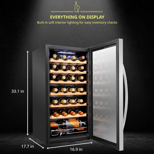 Miniatura 2 de SCHMÉCKÉ Refrigerador de vino con compresor de 28 botellas con cierre – Gran bodega independiente para vino tinto, blanco, champán o espumoso