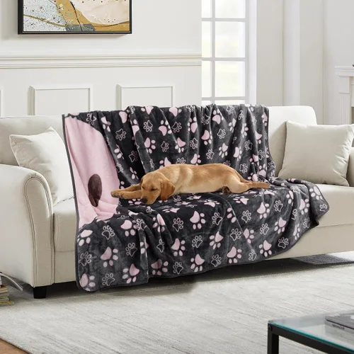 Miniatura 28 de Manta Suave para Perros para Perros Grandes - Manta Mullida para Mascotas para Gatos y Cachorros, Manta Reversible con Diseño de Huellas de Pata gris