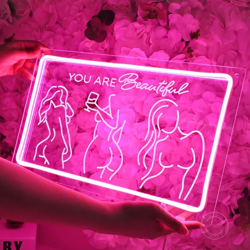Miniatura 3 de Britrio Señal de neón con texto en inglés "Lady Back", decoración artística de pared de neón rosa con texto en inglés «You Are Beautiful», luz