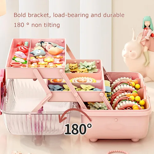 Miniatura 6 de Caja organizadora de accesorios para el cabello, caja de almacenamiento portátil de 3 capas, caja de herramientas de plástico multifuncional