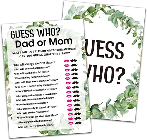 Miniatura 13 de Greenery - Tarjetas de juego de eucalipto para baby shower, suministros de fiesta de revelación de género de la selva tropical, diseño neutro