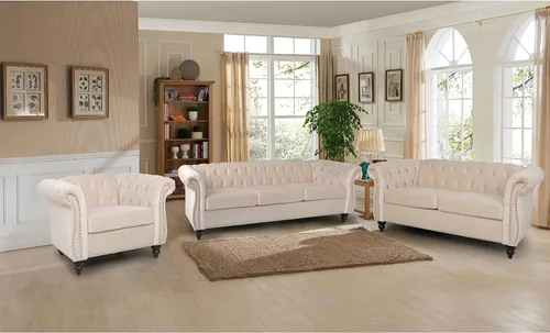 Miniatura 18 de RARZOE Chesterfield - Juego de sofá biplaza, beige, espuma, 1+2 plazas, 67 pulgadas de ancho x 32 pulgadas de profundidad x 27 pulgadas de alto