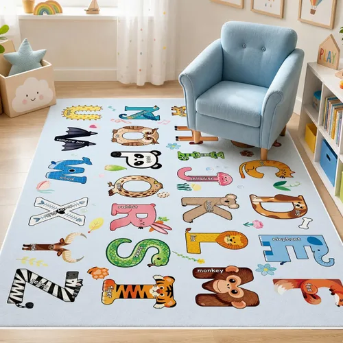 Miniatura 8 de Alfombra de juego para bebés, alfombra ABC para sala de juegos de niños, alfombra antideslizante lavable para niños pequeños, alfombra educativa