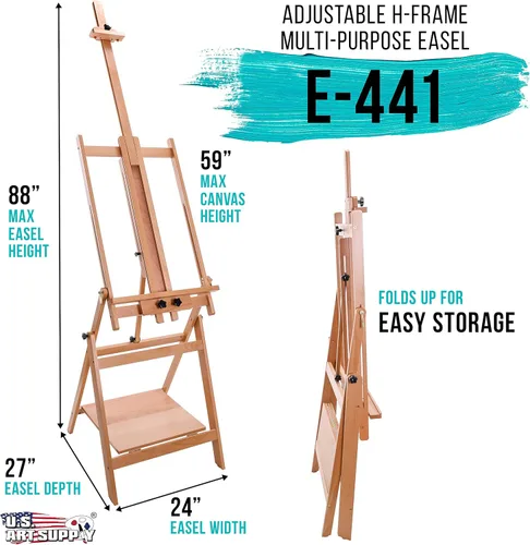Miniatura 2 de U.S. Art Supply Caballete grande ajustable con marco en H multiusos para artistas, 88 pulgadas de alto, con capacidad para lienzo de 59 pulgadas